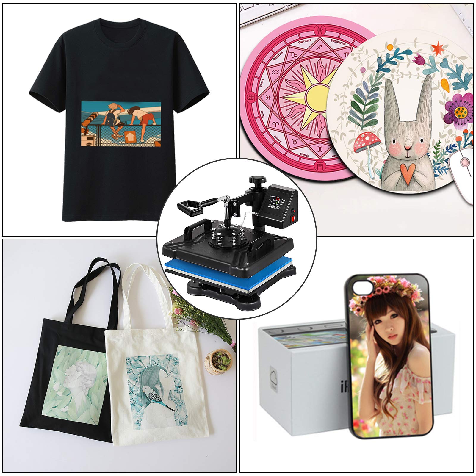 VEVOR Heat Press Machine 12X15 Inch 5 in 1 Combo Digital Multifunctional Sublimation Heat Transfer Machine 360 Degree Rotation Swing Away for Printing T Shirts Hat Mug Cap Plate