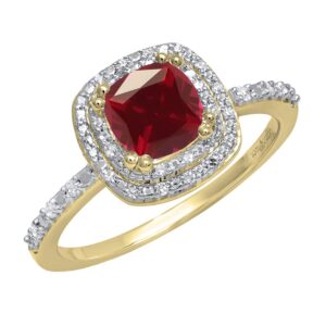 Dazzlingrock Collection 10K 6 MM Cushion Lab Created Ruby & Round Diamond Engagement Ring, Yellow Gold, Size 8