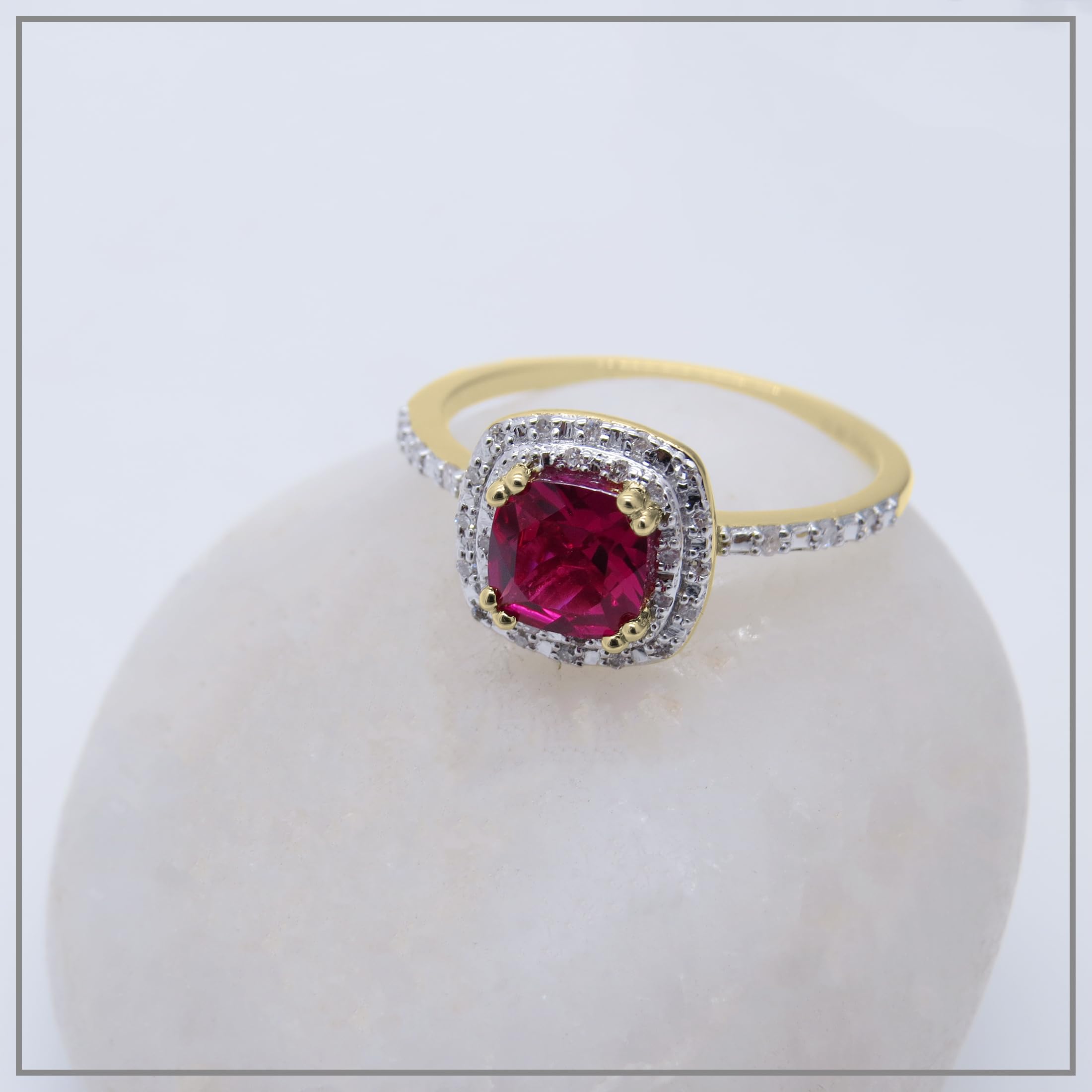 Dazzlingrock Collection 10K 6 MM Cushion Lab Created Ruby & Round Diamond Engagement Ring, Yellow Gold, Size 8