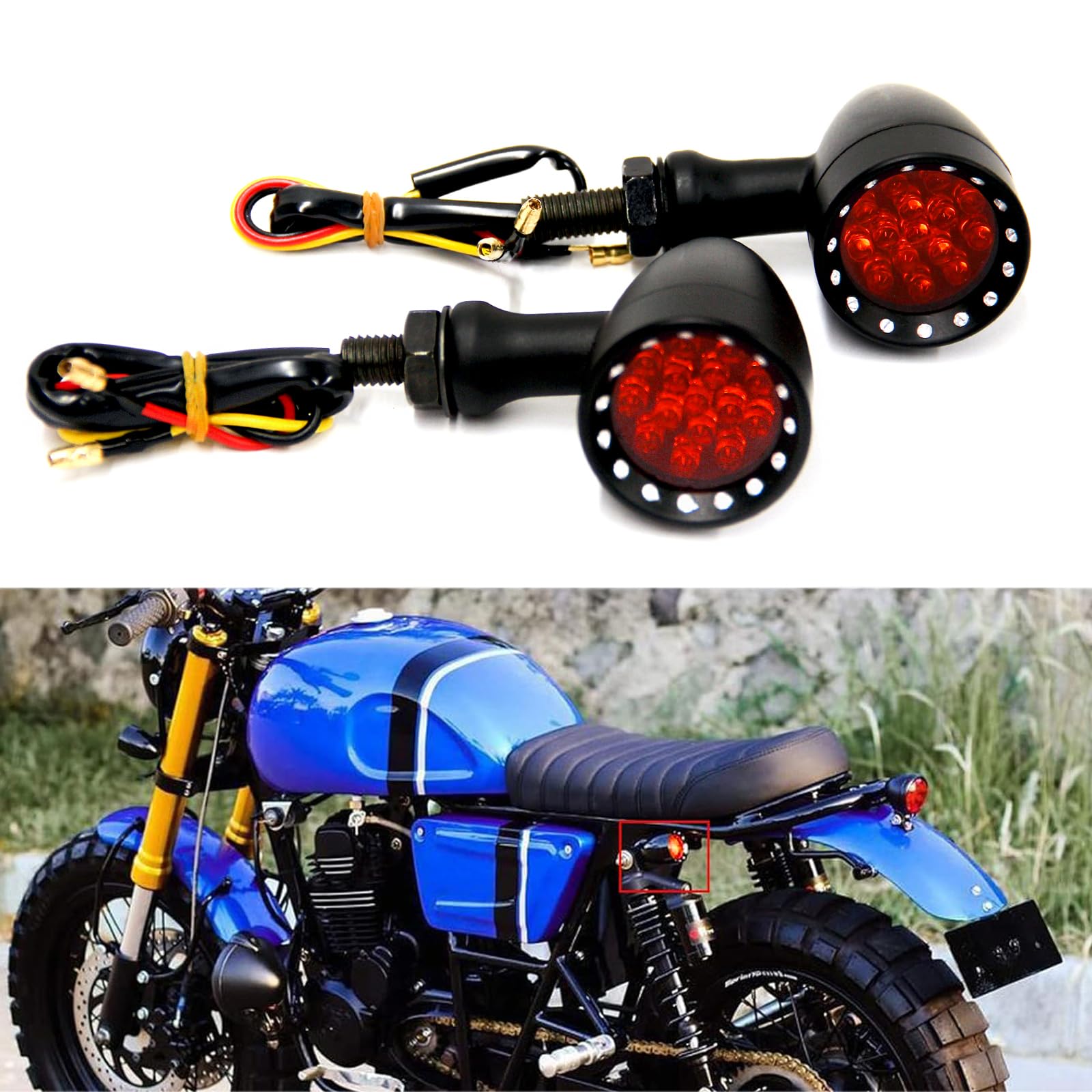 Red CNC Motorcycle Bullet LED Turn Signal Light Blinker Indicator Front Rear Tail Light Compatible with Honda Harley Yamaha Suzuki Chopper