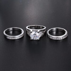 3 PCS Round Cut CZ Bridal Sets - 5.56 Ct Cubic Zirconia Silver Color Promise Engagement Wedding Rings Set for Women