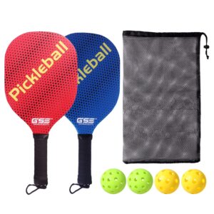 gse pickleball paddles set with lightweight pickleball rackets & indoor/outdoor pickle-balls & mesh carrying bag for adults, kids, gifts for men women(2 paddles / 4 balls)