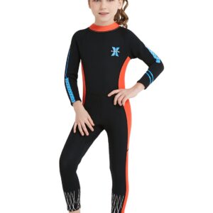 DIVE & SAIL Girls Long Sleeve Swimsuit One Piece UV Sun Protection Full Suit Thermal Diving Wetsuit Swimwear Black L