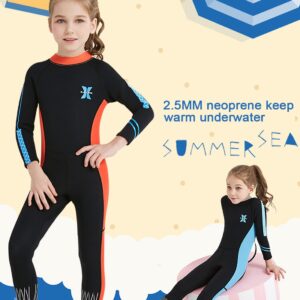 DIVE & SAIL Girls Long Sleeve Swimsuit One Piece UV Sun Protection Full Suit Thermal Diving Wetsuit Swimwear Black L