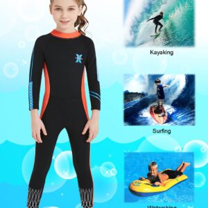 DIVE & SAIL Girls Long Sleeve Swimsuit One Piece UV Sun Protection Full Suit Thermal Diving Wetsuit Swimwear Black L