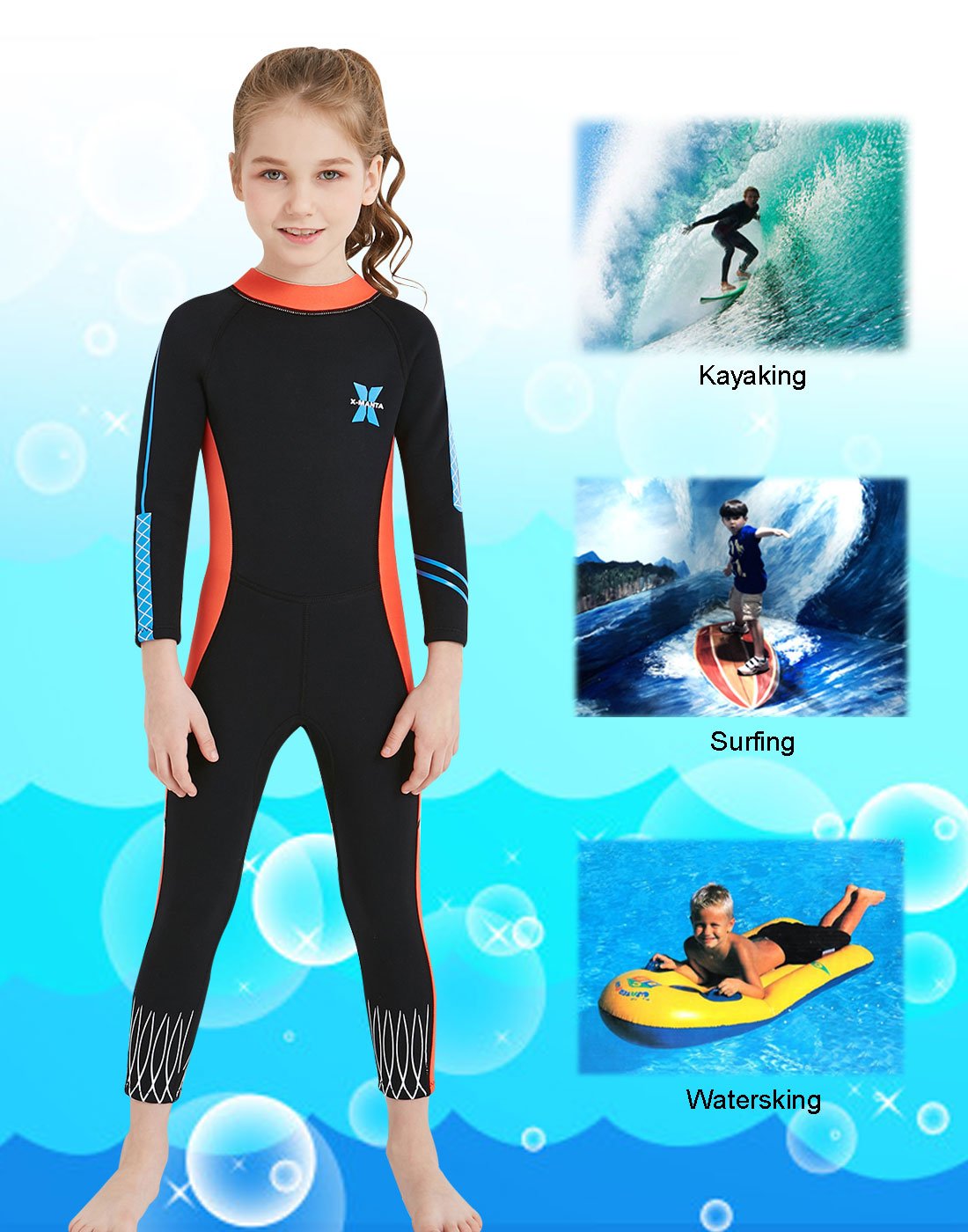 DIVE & SAIL Girls Long Sleeve Swimsuit One Piece UV Sun Protection Full Suit Thermal Diving Wetsuit Swimwear Black L