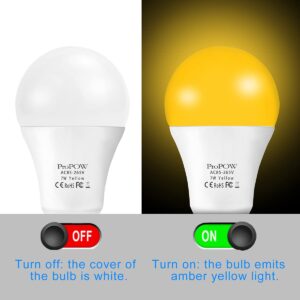 ProPOW Amber Yellow LED Light Bulb, 7W Dusk to Dawn Bulbs 40W Equivalent A19 Auto on/Off LED Bulbs Outdoor Lights 580 Lumens Porch Lights(Non-Dimmable,E26,2200K,2 Pack)