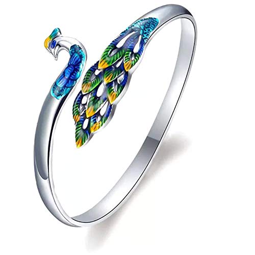 Helen de Lete Coloful Peacock Phoenix Wonder Bird 925 Sterling Silver Open Ring/Bracelet (Bracelet)