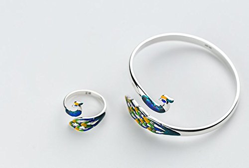 Helen de Lete Coloful Peacock Phoenix Wonder Bird 925 Sterling Silver Open Ring/Bracelet (Bracelet)