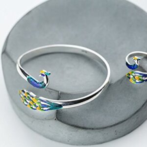 Helen de Lete Coloful Peacock Phoenix Wonder Bird 925 Sterling Silver Open Ring/Bracelet (Bracelet)