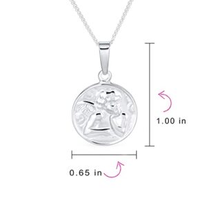 Personalize Religious Round Disc Medal Guardian Sistine Angel Cherub Pendant Necklace For Women For Teen .925 Sterling Silver Engrave IT