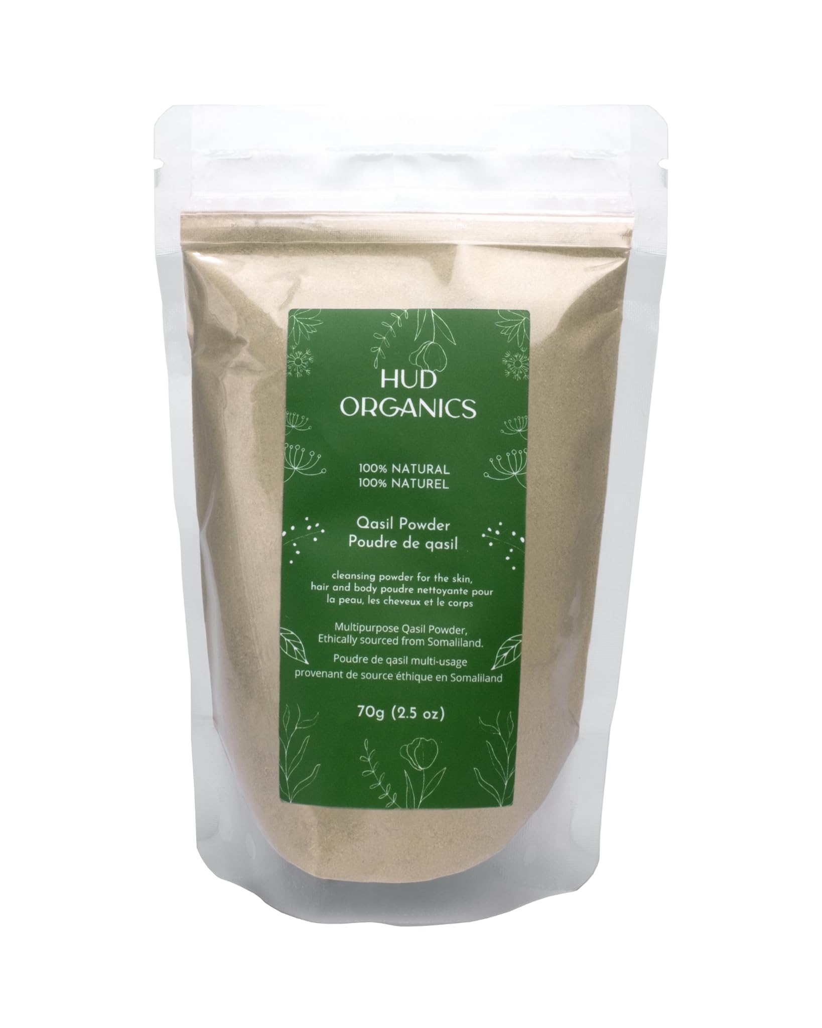 Hud Organics Qasil Powder 70 grams - Antient Somali Beauty Secret, Natural Multi-Purpose Deep Cleansing Mask for Face Hair Body Brightens Detoxifies Helps with Acne, Provides Clear Glowing Skin