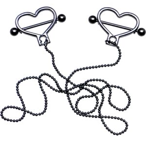 Body Candy Black Anodized Steel Valentines Regal Heart to Heart Dangle Nipple Chain 14 Gauge 25mm