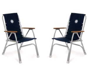 forma marine boat chairs high back navy blue deck folding marine aluminum teak furniture set of 2 m150nb