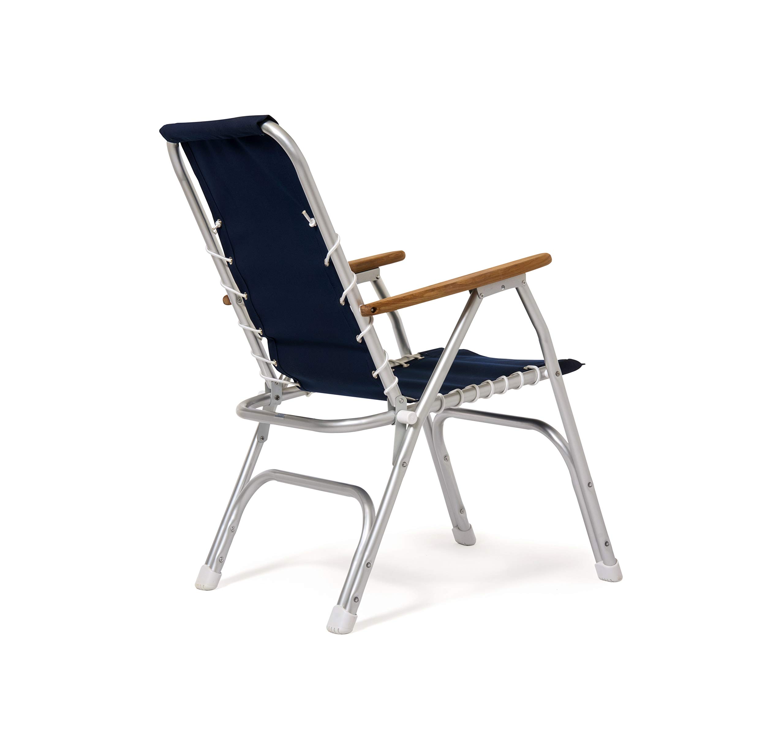 FORMA MARINE Boat Chairs High Back Navy Blue Deck Folding Marine Aluminum Teak Furniture Set of 2 M150NB