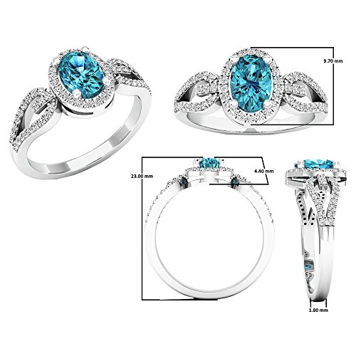 Dazzlingrock Collection Sterling Silver 7X5 MM Oval Aquamarine & Round White Diamond Bridal Halo Engagement Ring, Size 9