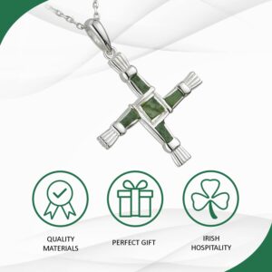 Biddy Murphy Saint Brigid Celtic Cross Pendant Necklace 925 Sterling Silver and Connemara Marble Inlay, Authentic Irish Jewelry Imported from Ireland,18" Length, 7/8" x 1 1/14" Inch