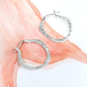 Boma Jewelry Sterling Silver Organic Hammered Texture Snap Down Hoop Earrings