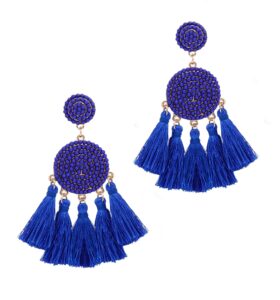 xocartige tassel earrings thread fringe chandelier drop dangle earrings bohemia beaded disc stud earring for women(blue)