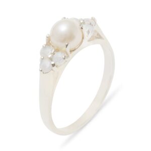 LetsBuyGold 925 Sterling Silver Cultured Pearl & Opal Womens Cluster Ring - 6.5 - Size 6.5