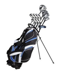 precise s7 men’s right handed complete golf club set regular, include 460cc driver, 3 wood, 5 wood, 24* hybrid, 5-9 pw irons, sand wedge, putter, deluxe stand bag & 4 headcovers | black/blue