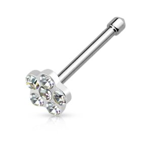 covet jewelry flower multi-gem paved top 316l surgical steel nose stud (clear)