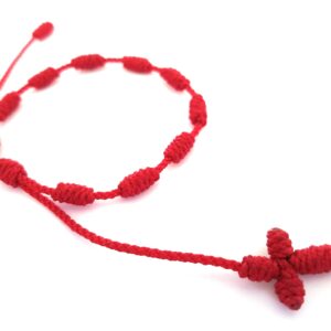 Lucky Charms USA Red String Nylon Cord Rosary Bracelet with Handmade Woven Cross