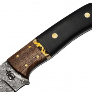 BucknBear Sharp Custom Handmade 1095 Rain Drop Damascus Fixed Blade Hunting Knife with Leather Sheath (Micarta/Wood Handle)