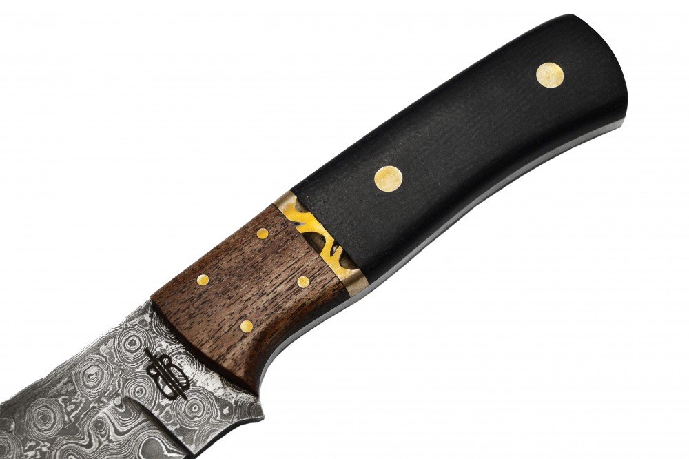 BucknBear Sharp Custom Handmade 1095 Rain Drop Damascus Fixed Blade Hunting Knife with Leather Sheath (Micarta/Wood Handle)