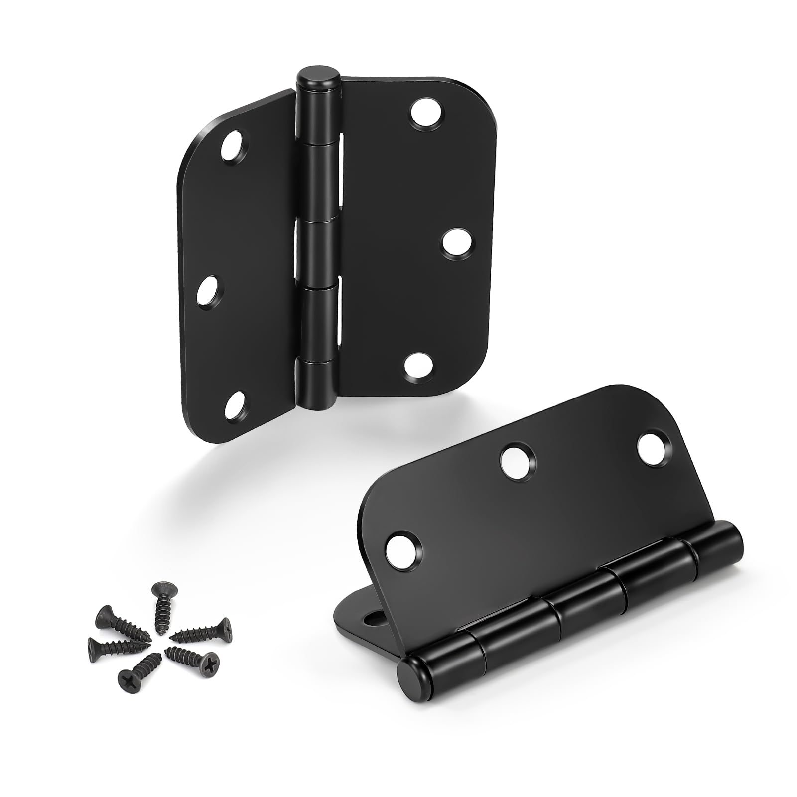 KNOBWELL 6 Pack Black Door Hinges, 3.5" X 3.5" Square w 5/8" Radius Corner Interior Door Hinges with Black Finish