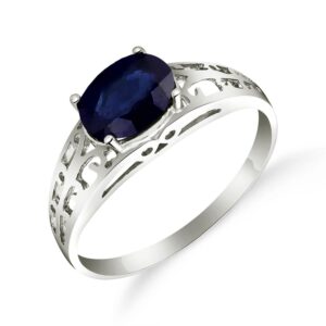 Galaxy Gold GG 14k Solid White Gold Filigree Ring with 1.15 Carat (CTW) Natural Blue Sapphire-2394 (5.5)