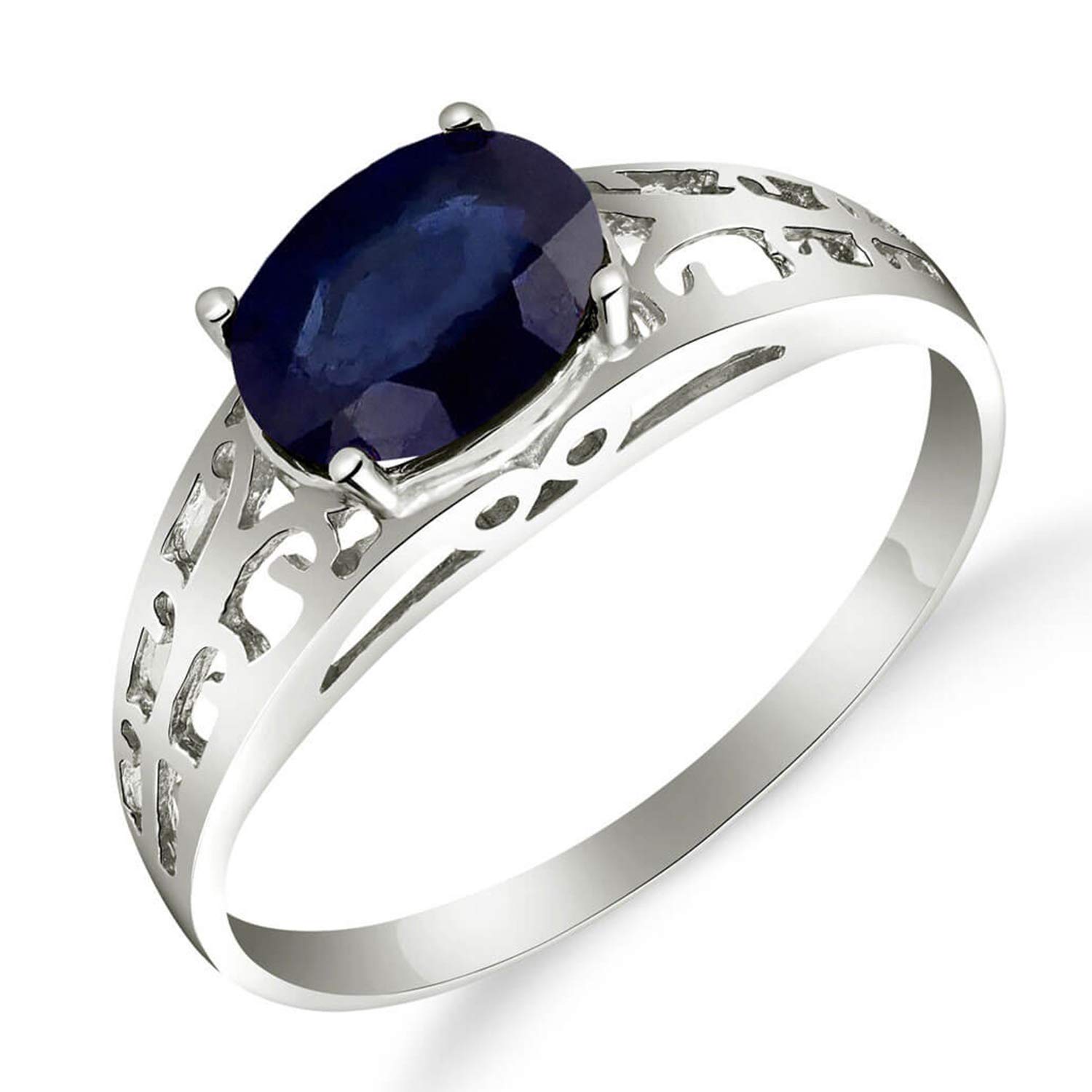 Galaxy Gold GG 14k Solid White Gold Filigree Ring with 1.15 Carat (CTW) Natural Blue Sapphire-2394 (5.5)