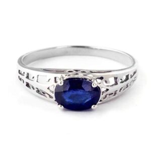 Galaxy Gold GG 14k Solid White Gold Filigree Ring with 1.15 Carat (CTW) Natural Blue Sapphire-2394 (5.5)