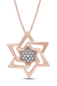 affy round white natural diamond star of david pendant necklace in 14k solid rose gold (0.04 ct)