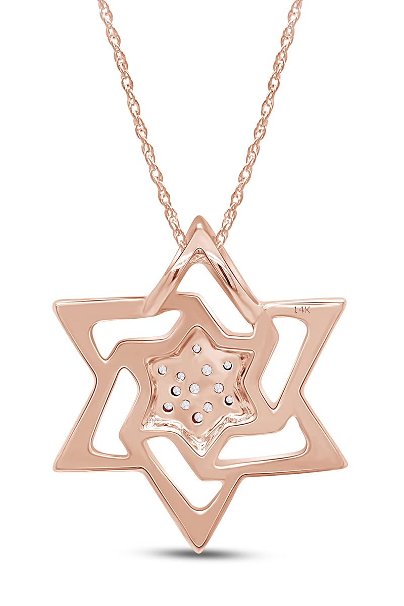 AFFY Round White Natural Diamond Star of David Pendant Necklace in 14k Solid Rose Gold (0.04 Ct)