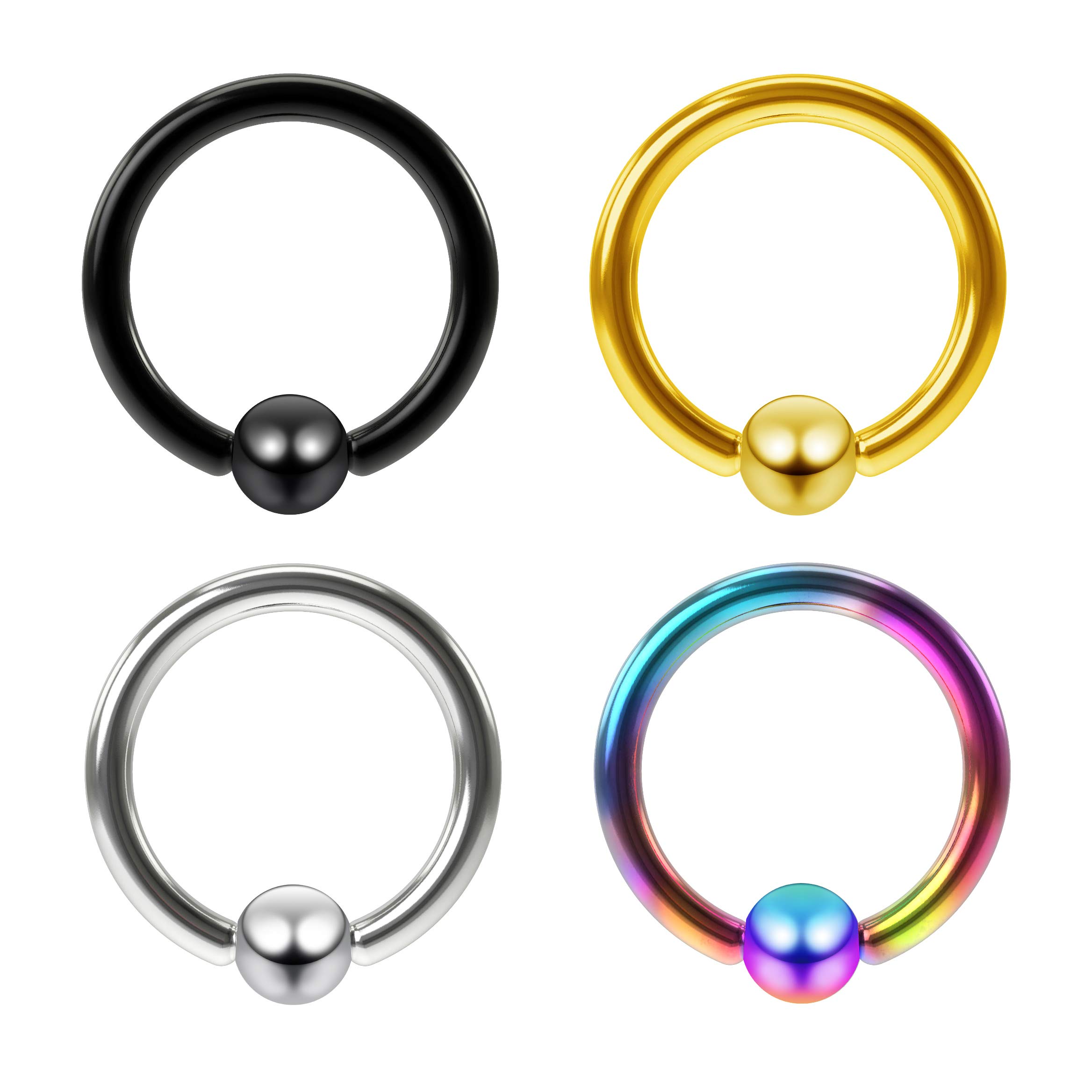 4pc 16g Stainless Steel Captive Bead Ring Earrings Ball Gauge Hoop Tragus Daith Septum Helix BCR 8mm