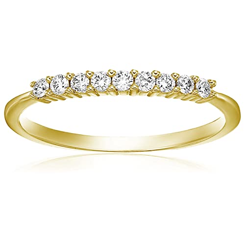 VIR JEWELS 1/5 cttw Round Diamond Wedding Band for Women in 14K Yellow Gold 9 Stones Prong Set, Size 7.5