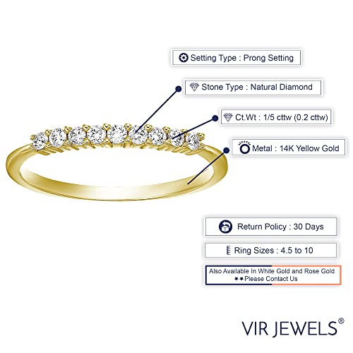 VIR JEWELS 1/5 cttw Round Diamond Wedding Band for Women in 14K Yellow Gold 9 Stones Prong Set, Size 7.5