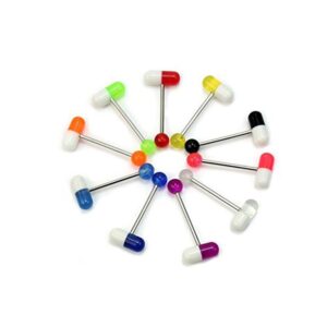 Gracefulvara 10PCS Assorted Colorful Pills Tongue Ring Piercing