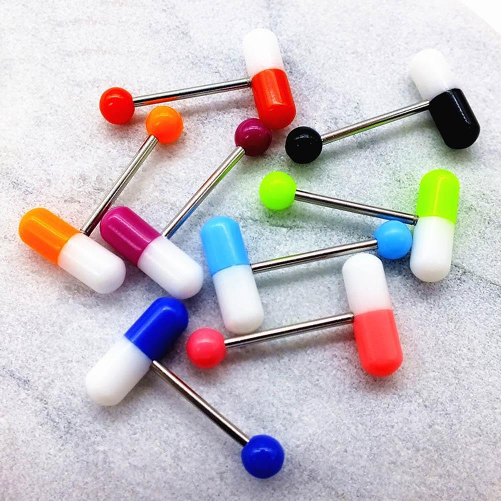 Gracefulvara 10PCS Assorted Colorful Pills Tongue Ring Piercing