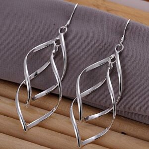 Sterling Silver Earrings dangle Hoops Elegant rotating Earring for Womens (Silver)