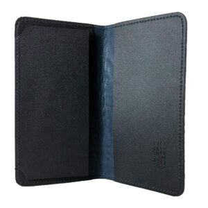 Oberon Design Acanthus Leaf Embossed Genuine Leather Checkbook Cover, 3.5x6.5 Inches, Navy Blue, Made in the USA