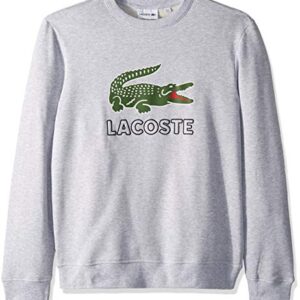 Lacoste Mens Long Sleeve Graphic Croc Brushed Fleece Jersey Sweatshirt Silver Chine XL One Size