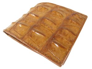 pelgio genuine crocodile alligator backbone skin bifold wallet (tan brown)