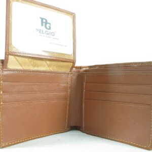 Pelgio Genuine Crocodile Alligator Backbone Skin Bifold Wallet (Tan Brown)