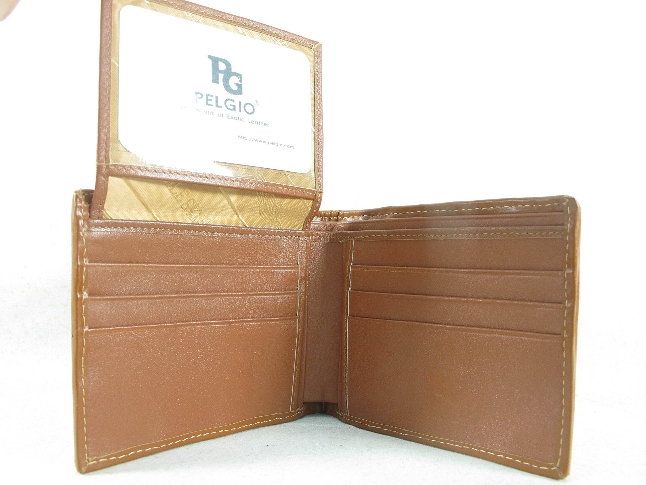 Pelgio Genuine Crocodile Alligator Backbone Skin Bifold Wallet (Tan Brown)