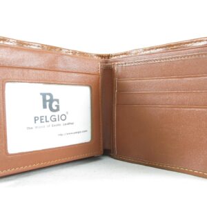 Pelgio Genuine Crocodile Alligator Backbone Skin Bifold Wallet (Tan Brown)