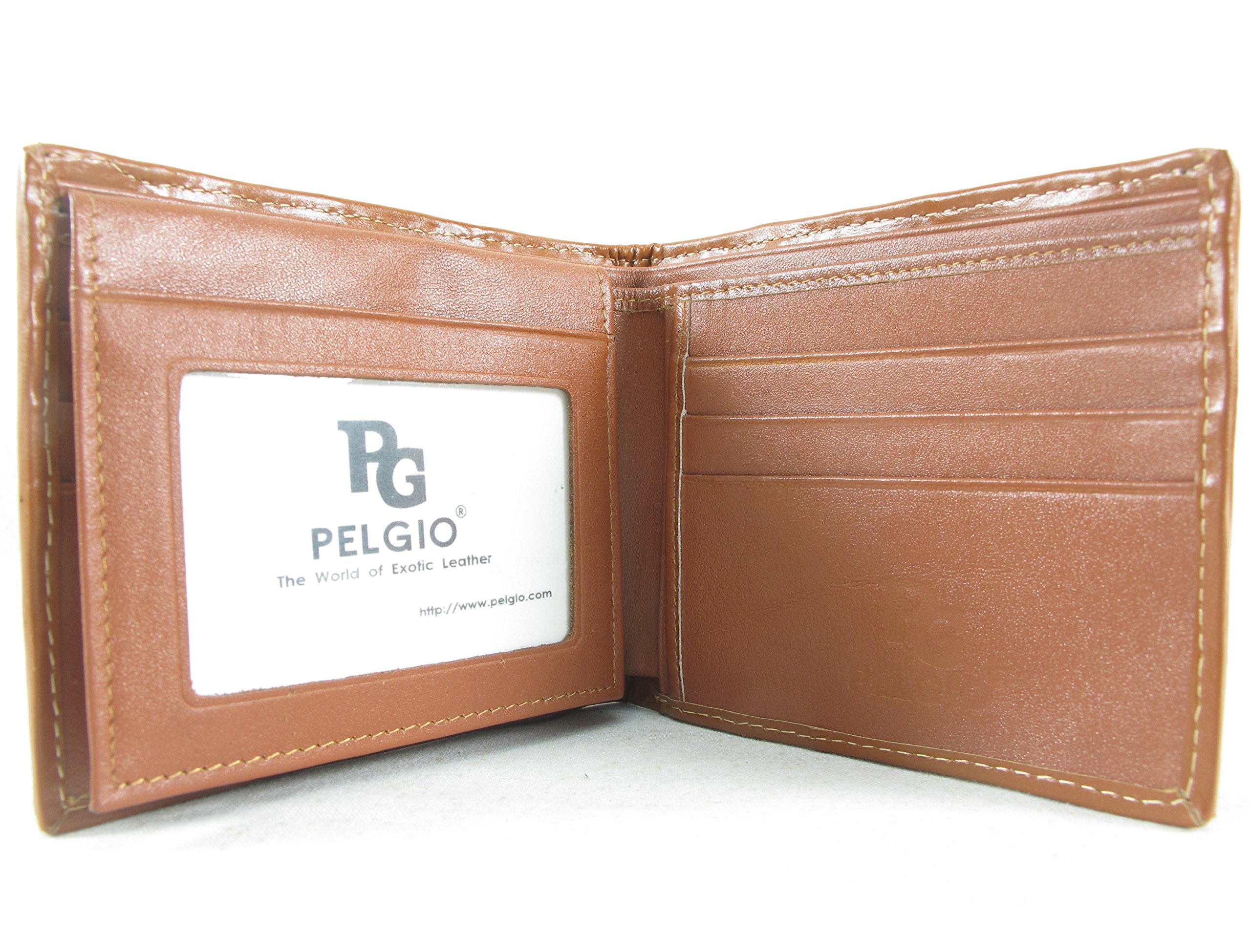 Pelgio Genuine Crocodile Alligator Backbone Skin Bifold Wallet (Tan Brown)