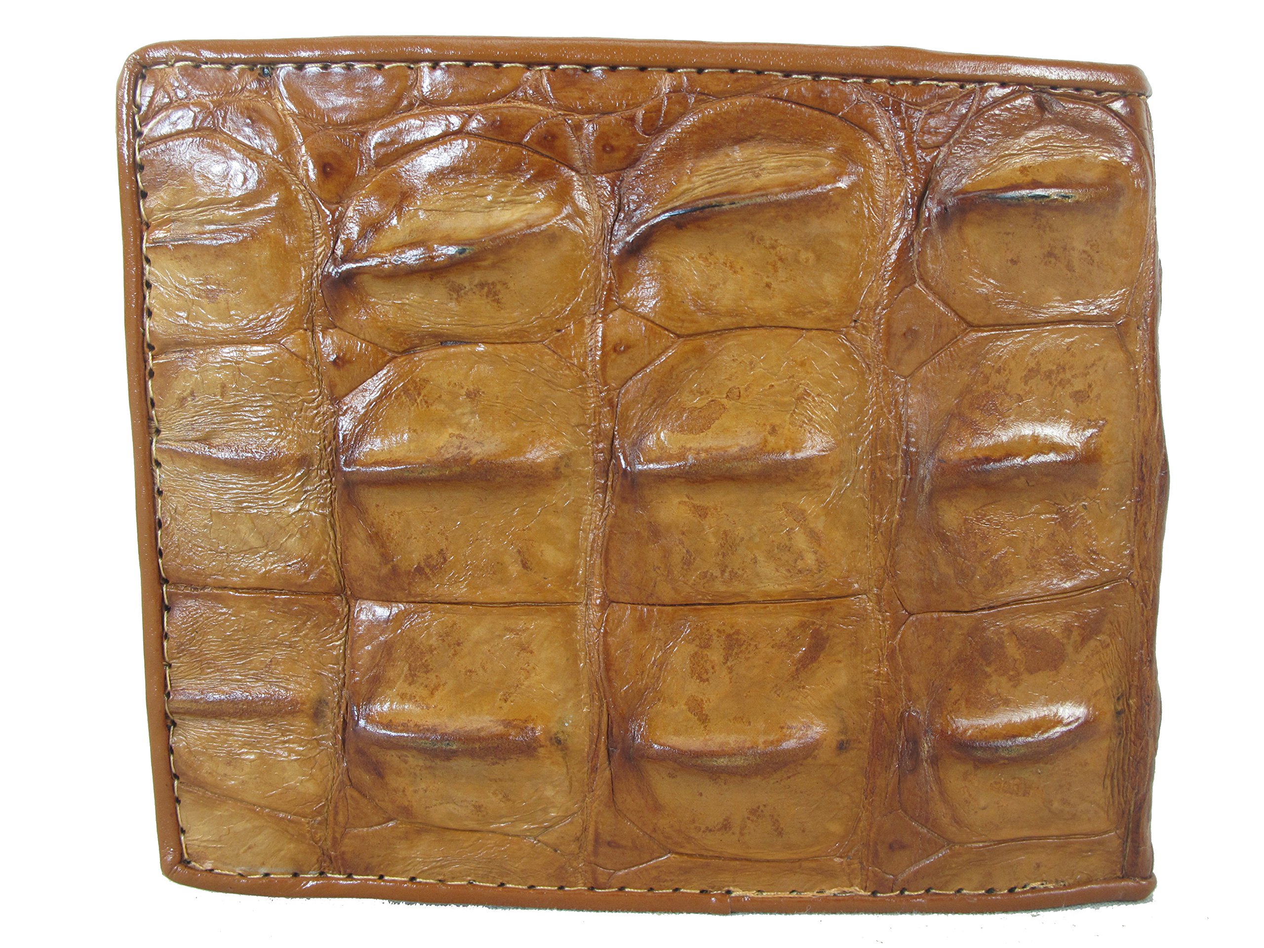 Pelgio Genuine Crocodile Alligator Backbone Skin Bifold Wallet (Tan Brown)