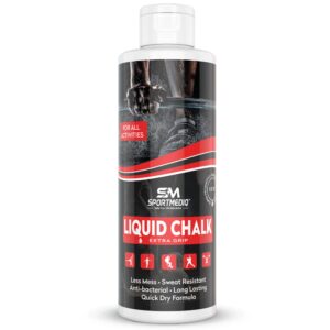 sportmediq pro grade liquid chalk – mess free professional hand grip for gym, weightlifting, rock climbing, gymnastics, rock climbing - dries in seconds - 8.5 oz